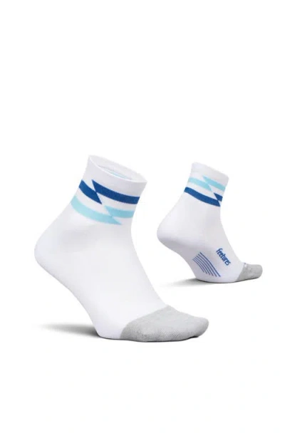 Feetures Elite Light Cushion Quarter Solid Sport Sock With Targeted Compression In White