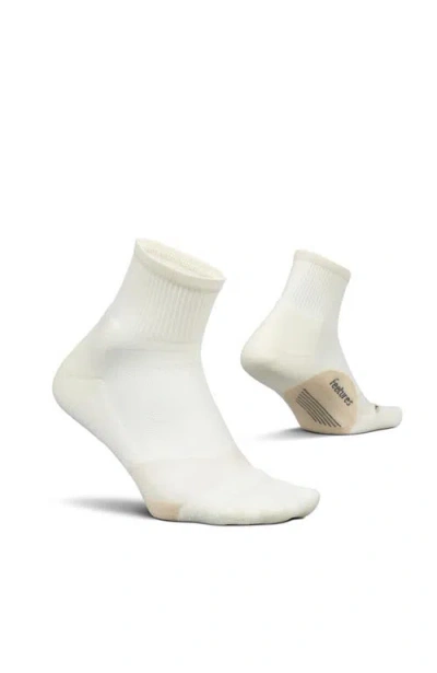 Feetures Elite Light Cushion Quarter Solid  Sport Sock With Targeted Compression In White