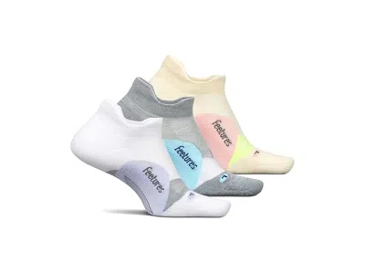 Feetures Elite Max Cushion No Show Tab 3-pair Pack No Show Socks Shoes White Lilatech/gray Sky/sandy Melon: L In Multi