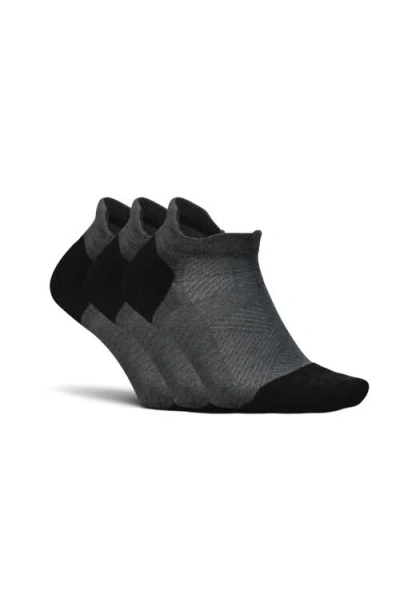 Feetures Elite Max Cushion No Show Tab Ankle Socks Sport Sock With Targeted Compression In Gray