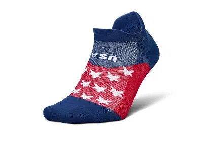 Feetures Elite Max Cushion No Show Tab No Show Socks Shoes Americana: Sm (us Women's Shoe 4-6.5) In Blue