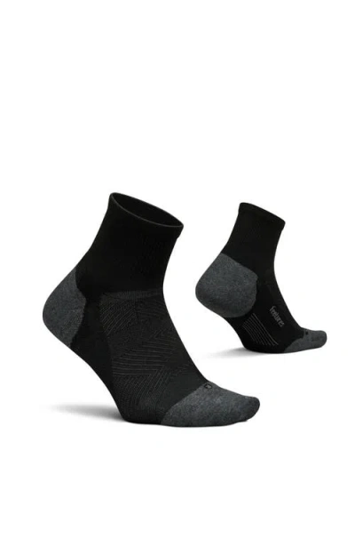 Feetures Elite Max Cushion Quarter Sock Athletic Running Socks, Targeted Compression, Moisture Wicki In Black