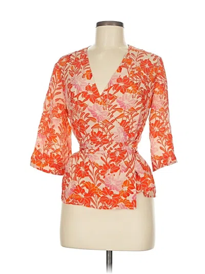 Pre-owned Fei 3/4 Sleeve Blouse In Orange