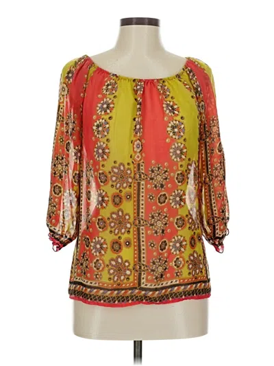 Pre-owned Fei 3/4 Sleeve Blouse In Orange