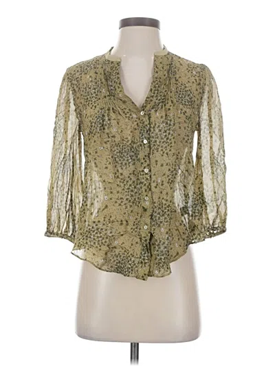 Pre-owned Fei 3/4 Sleeve Silk Top Gold Plunge Neckline Tops