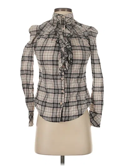 Pre-owned Fei Long Sleeve Blouse In Gray