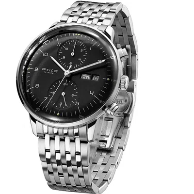 Pre-owned Feice Men's Automatic Mechanical Watch Bauhaus Stainless Steel Domed Mirror With Date In Black