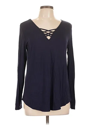 Pre-owned Feiersi Long Sleeve Top Blue Keyhole Neckline Tops