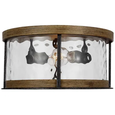 Feiss Angelo 13 3/4"w Weathered Oak And Slate Gray Ceiling Light
