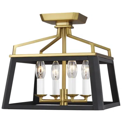 Feiss Carlow 12"w Burnished Brass And Black 4-light Ceiling Light