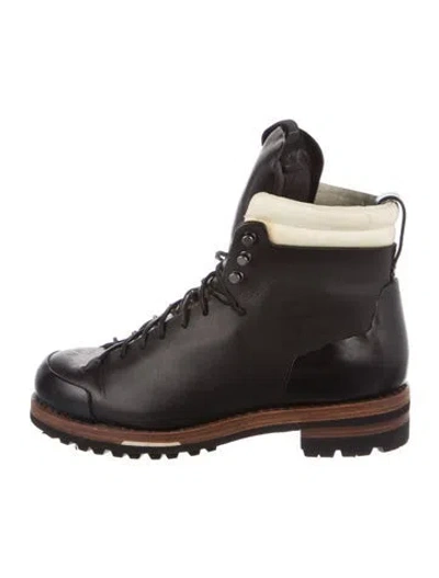Pre-owned Feit Leather Colorblock Pattern Lace-up Boots In Black