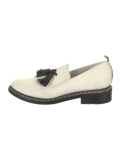 Pre-owned Feit Leather Colorblock Pattern Loafers In White