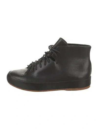 Pre-owned Feit Leather Lace-up Boots In Black