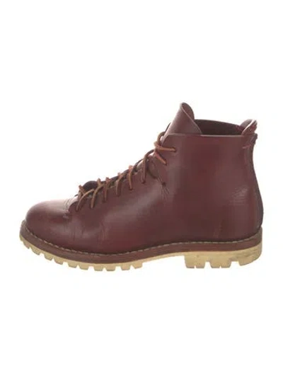 Pre-owned Feit Leather Lace-up Boots In Burgundy