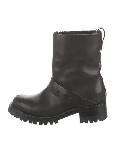 Pre-owned Feit Leather Moto Boots In Black