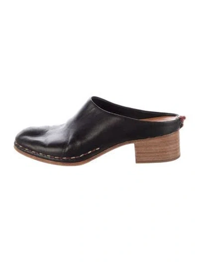 Pre-owned Feit Leather Mules In Black