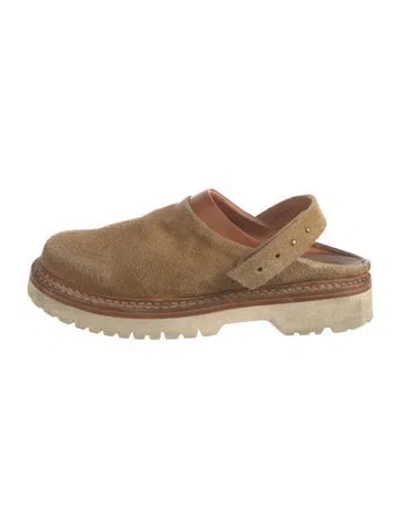 Pre-owned Feit Suede Leather Trim Embellishment Slippers In Neutral