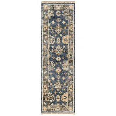 Feizy Fillmore Floral & Botanical Hand Knotted Blue Area Rug 2'-6" X 8'