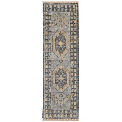 Feizy Fillmore Medallion Hand Knotted Blue Area Rug 2'-6" X 8'