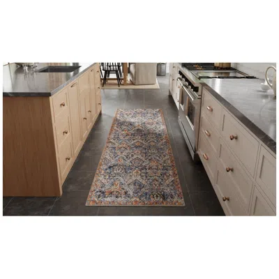 Feizy Kaia Floral & Botanical Indoor Blue Area Rug 39hrf 2'-6" X 10' In Gray