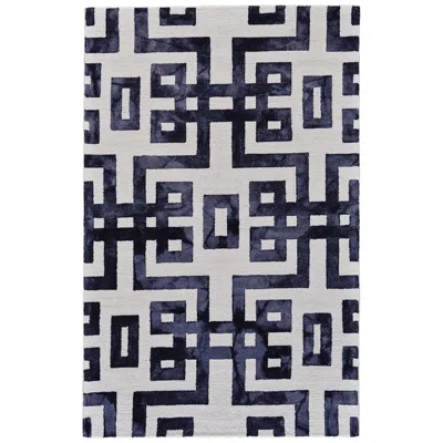 Feizy Lorrain 6108568 8'x11' Black Ivory Greek Key Wool Area Rug