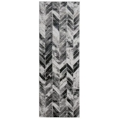 Feizy Micah Chevron Indoor Black Area Rug 3048f 2'-10" X 7'-10" In Gray