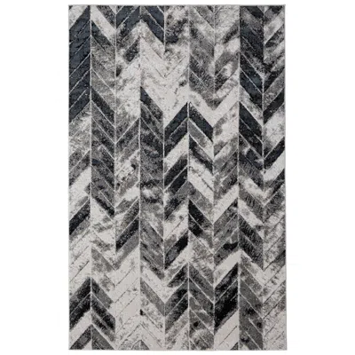 Feizy Micah Chevron Indoor Black Area Rug 3048f 5' X 8' In Gray
