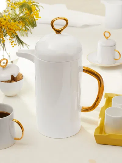 Feldspar Hand-painted 24ct Gold And Bone China Cafetière  Abask Luxury Gift In White