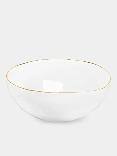 Feldspar Hand-painted 24ct Gold And Bone China Deep Serving Bowl  Abask Luxury Gift In White