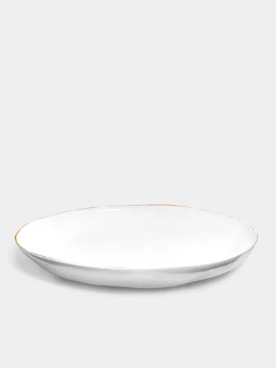 Feldspar Hand-painted 24ct Gold And Bone China Shallow Serving Bowl  Abask Luxury Gift In White
