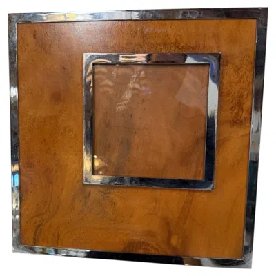 Pre-owned Felice Antonio Botta Signed Burl Wood & Chrome Picture Frame, Italy 1973 In Brown