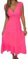 Felicite Smocked Midi Dress In Hot Pink In Pink