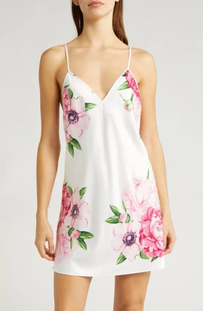 Felina Adrienne Print Satin Chemise In Bloom