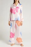 Felina Adrienne Print Satin Pajamas In Plumes