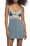 Felina Amelie Lace, Satin & Jersey Chemise In Burgundy
