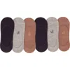 Felina Assorted 6-pack Liner Socks In Blue/brown/grey
