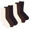 Felina Assorted 6-pack Soft Crew Socks In Blue/brown/beige