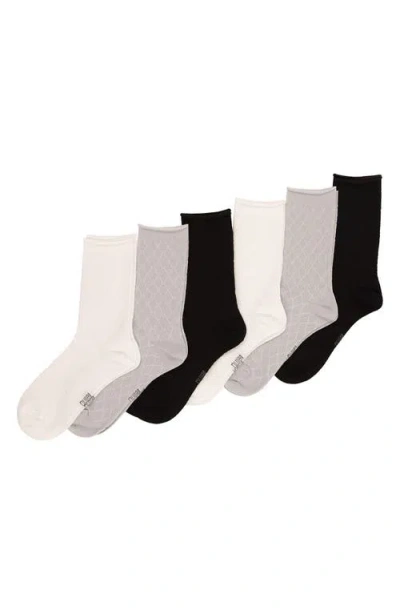 Felina Assorted 6-pack Textured Mesh Roll Top Crew Socks In Multi