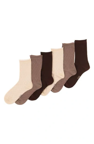 Felina Assorted 6-pack Textured Mesh Roll Top Crew Socks