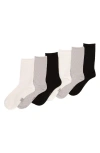 Felina Assorted 6-pack Textured Mesh Roll Top Crew Socks In Black/grey/white