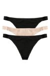Felina Bare Essentials 3-pack Thongs In Bare/black