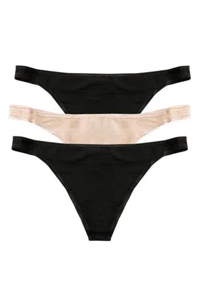 Felina Bare Essentials 3-pack Thongs In Bare/black