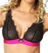 Felina Bow Satine Triangle Bra In Fuchsia/black In Black
