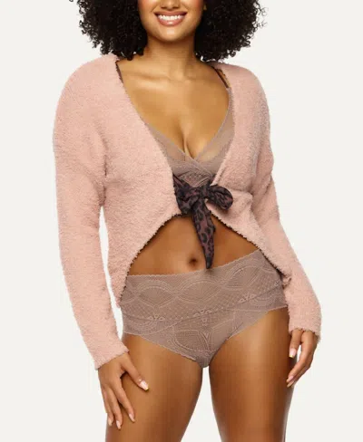 Felina Denali Lounge Tie Front Cardigan In Tan In Brown