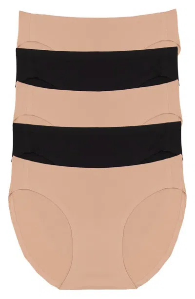 Felina Flex Bonded Assorted 5-pack Bikinis In Black/tuscan Sand Suede