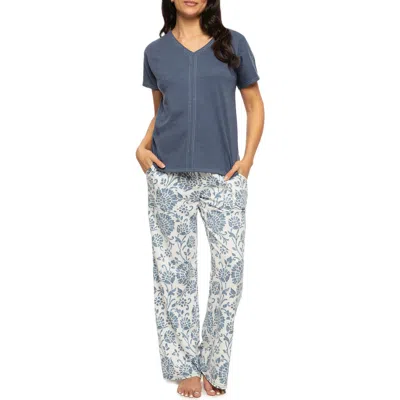 Felina Josephine Crinkled Jersey Pajamas In Blue