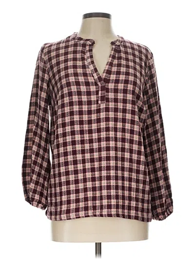 Pre-owned Felina Long Sleeve Henley Shirt In Burgundy