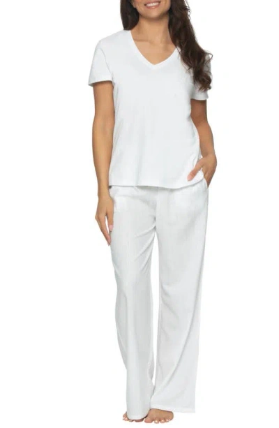 Felina Mirielle Pajamas In White With Gray Pinstripe