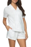 Felina Mirielle Short Pajamas In White With Gray Pinstripe