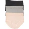 Felina Serene 3-pack Lace Trim Briefs In Black/gull/peach Blush